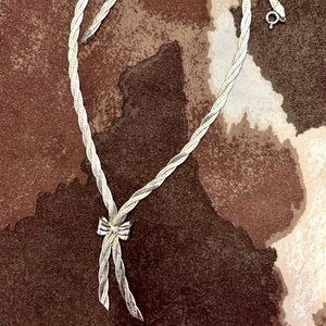 **SOLD** 3 row braided BOW .925 Italy Sterling Silver 21” Necklace 11.80g
